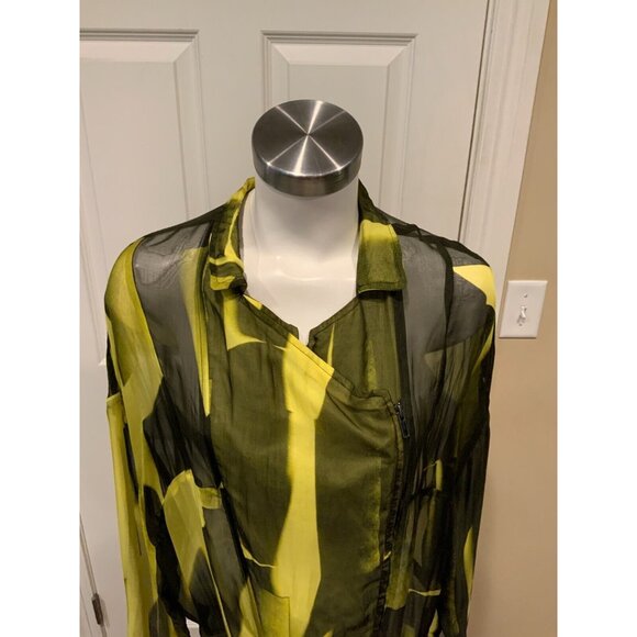 Ann Demeulemeester Yellow & Black Long Silk Trench Coat, Size 8 (US) 40 (EU) - Picture 3 of 10